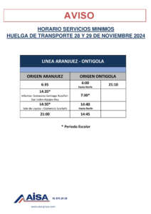 Horario de autobuses para la línea Aranjuez-Ontígla